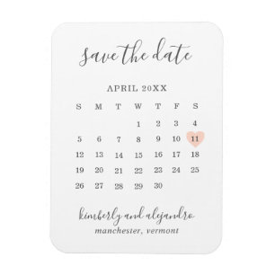 Íman Simples Calendário Pastel Peach Heart Salvar a Da