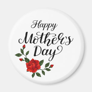 Íman Simples Calligrafia Floral do Dia das Mães Feliz  