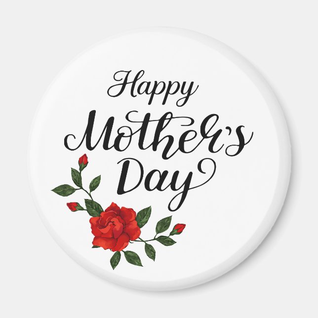 Íman Simples Calligrafia Floral do Dia das Mães Feliz | (Frente)