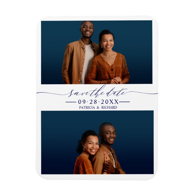 Íman Simples Casamento Chic Salve A Colagem De Foto Dat (Vertical)