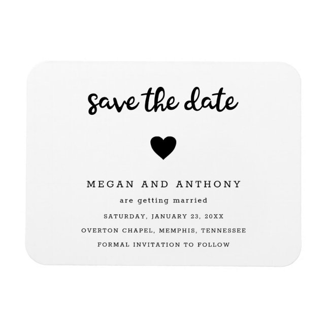 Íman Simples Coração Moderno Fofo Casamento Salve a Dat (Horizontal)
