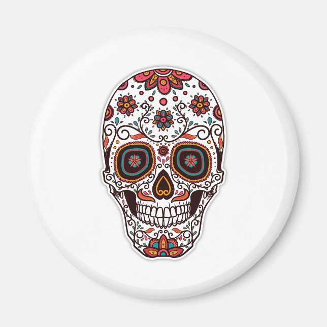 Íman Simples Dia de Muertos Crânio Floral | Magnet (Frente)