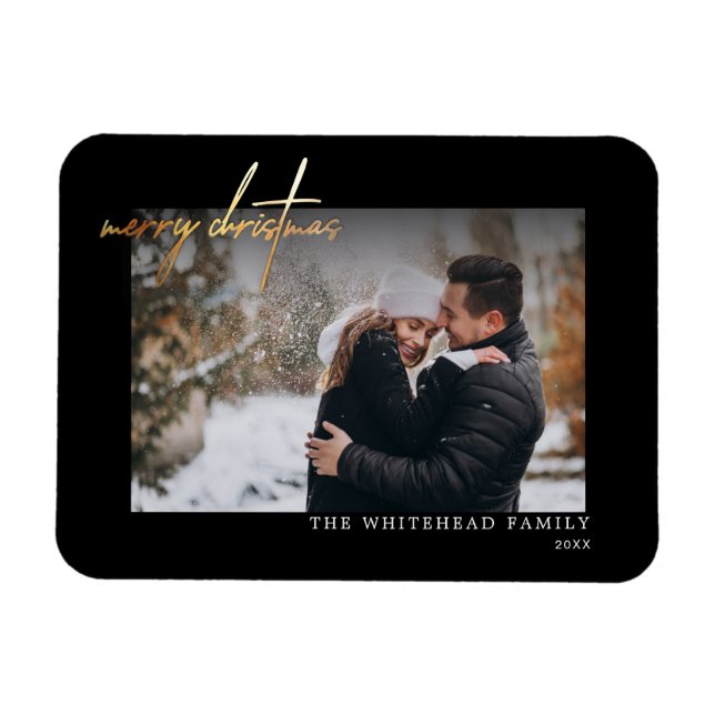 Íman Simples e Dourado Magneta Preta de Natal Feliz (Horizontal)