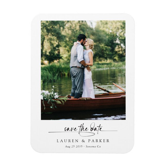 Íman Simples Elegante Foto Salvar Data Script Casamento (Vertical)