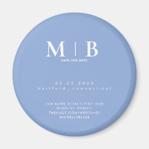 Íman Simples Monograma Azul Céu Casamento Salve a Data