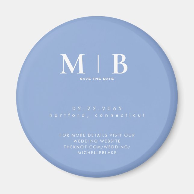 Íman Simples Monograma Azul Céu Casamento Salve a Data (Frente)