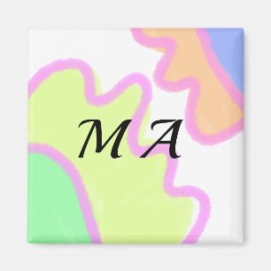 Íman Simples monograma em aquarela rosa amarelo   