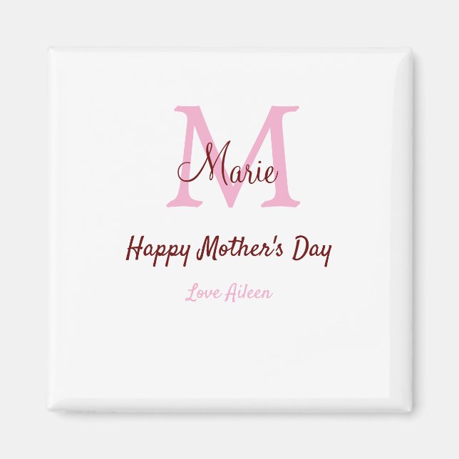 Íman simples monograma mínimo de dia de as mães cor-de- (Frente)