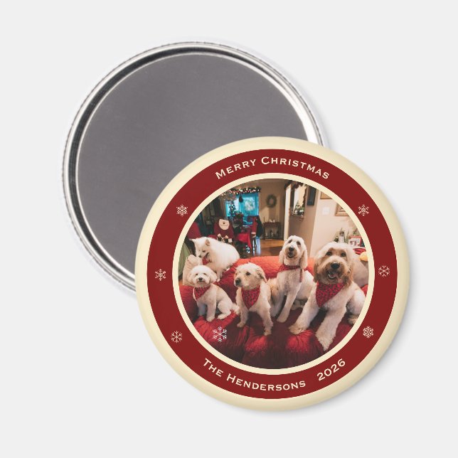 Íman Simples Natal Ano Nome Foto Personalizado Rústico (Front/Back)