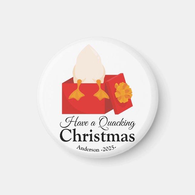 Íman Simples Pato engraçado de Natal em caixa vermelha (Frente)