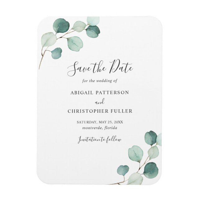 Íman Simples Save the Date de Casamento com Eucalipto (Vertical)