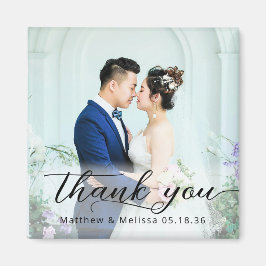 Íman Simples Script Elegante Obrigado Foto de Casamento