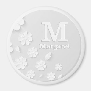 Íman Sinais brancos, florais, gravados, personalizados