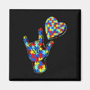 Íman Sinal de Amor Linguagem Autismo Quebra-cabeça Kin