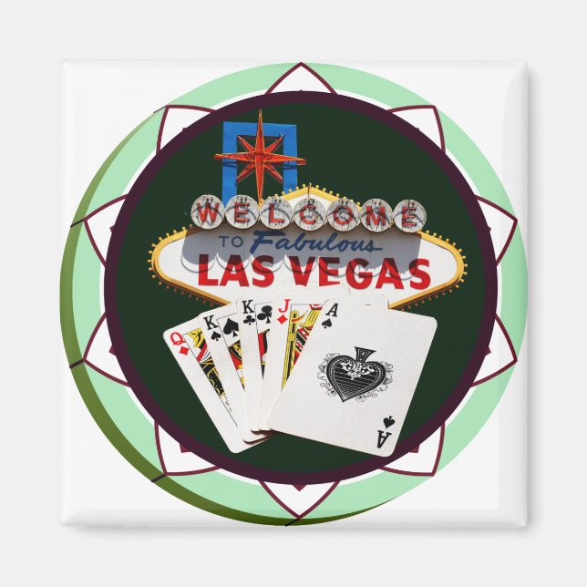 Íman Sinal De Las Vegas E Duas Chamadas Poker Chip (Frente)