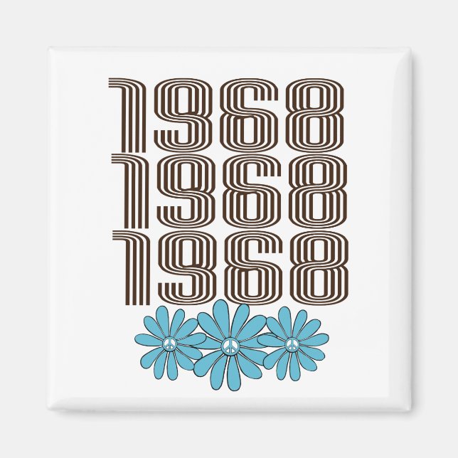 Íman Sinal de Paz de 1968 Aqua Hippie Flower Power (Frente)