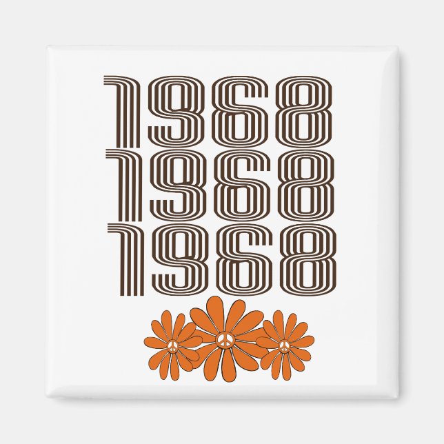 Íman Sinal de Paz Orange Hippy Flower Power de 1968 (Frente)