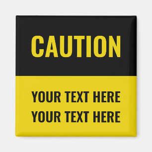 Íman Sinal de precaução - texto personalizado amarelo