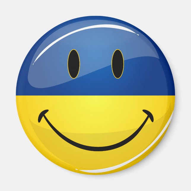 Íman Sinalizador ucraniano redondo sorridente (Frente)