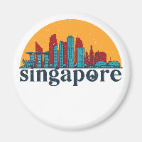 Singapura - Retro City Skyline Cityscape Art