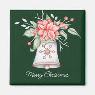 Íman Sino de Natal pastel com poinsettia