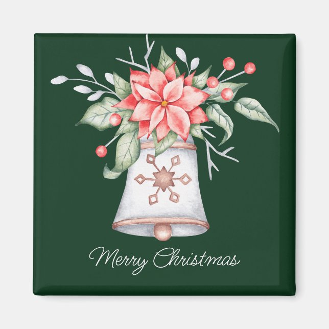 Íman Sino de Natal pastel com poinsettia  (Frente)
