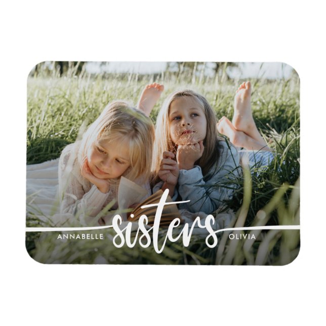 Íman Sisters Script Modern Photo Magnet (Horizontal)