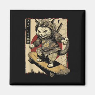 Íman Skateboard Samurai Cat Tattoo Kawaii Ninj