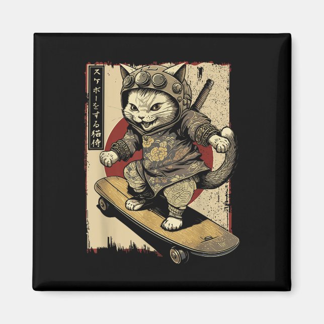 Íman Skateboard Samurai Cat Tattoo Kawaii Ninj (Frente)