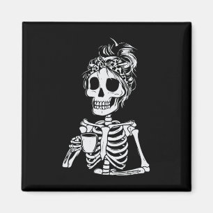 Íman Skeleton Bebendo Café Dia de as Bruxas engraçado S