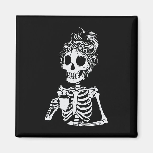 Íman Skeleton Bebendo Café Dia de as Bruxas engraçado S (Frente)