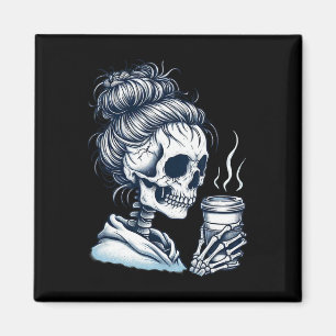 Íman Skeleton Bebendo Café Mensagem de Mulher Arma Dia