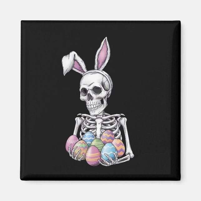 Íman Skeleton Bunny Segurando Ovos De Páscoa Coelho Eng (Frente)