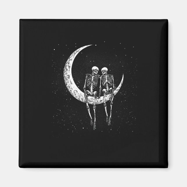 Íman Skeleton Casal Na Lua Diversão Do Dia Das Bruxas (Frente)