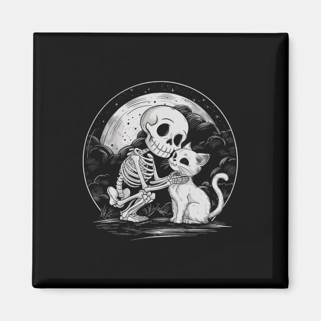Íman Skeleton Cat Gatinho de crânio Gótico de bruxos Ha (Frente)