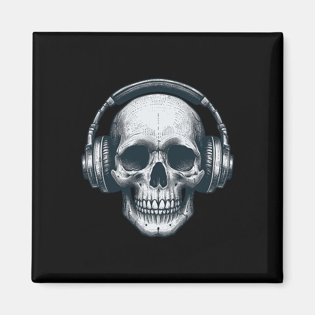 Íman Skeleton Dj Fones de ouvido Spooky Skull Musical H (Frente)