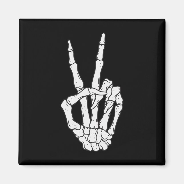 Íman Skeleton Engraçado Manda Sinal de Paz Amor Cos Hal (Frente)