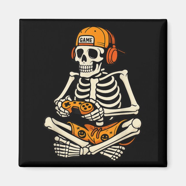 Íman Skeleton Gamer Headphone Dia de as Bruxas engraçad (Frente)