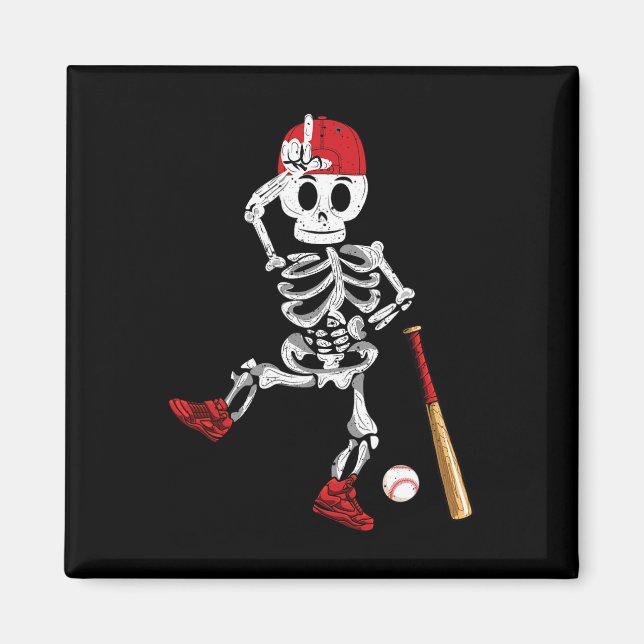 Íman Skeleton Halloween Engraçado Esqueleto Jogando Bas (Frente)