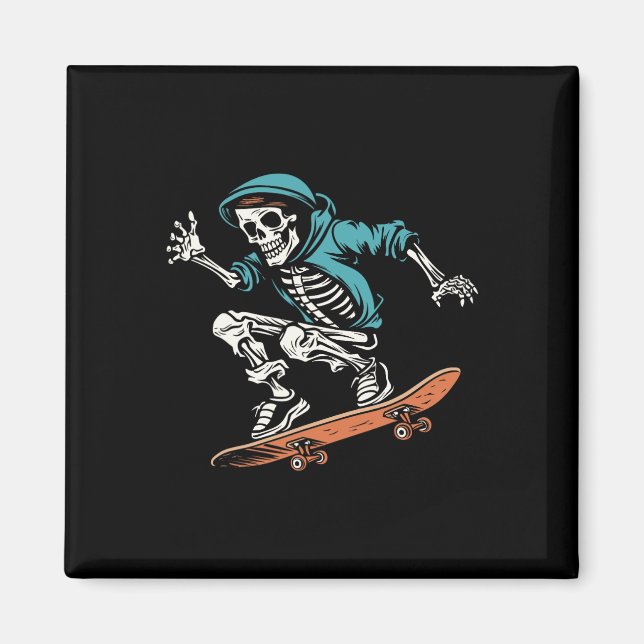 Íman Skeleton Halloween Skateboarder Men (Frente)