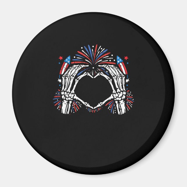 Íman Skeleton Hand Heart EUA Patriotic American (Frente)