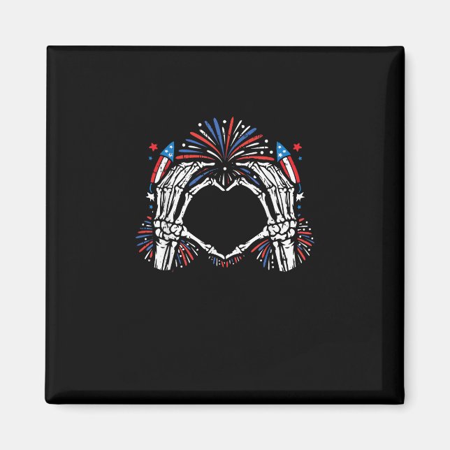 Íman Skeleton Hand Heart EUA Patriotic American (Frente)
