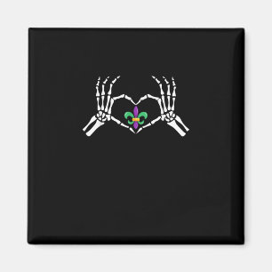 Íman Skeleton Hand Heart Mardi Gras