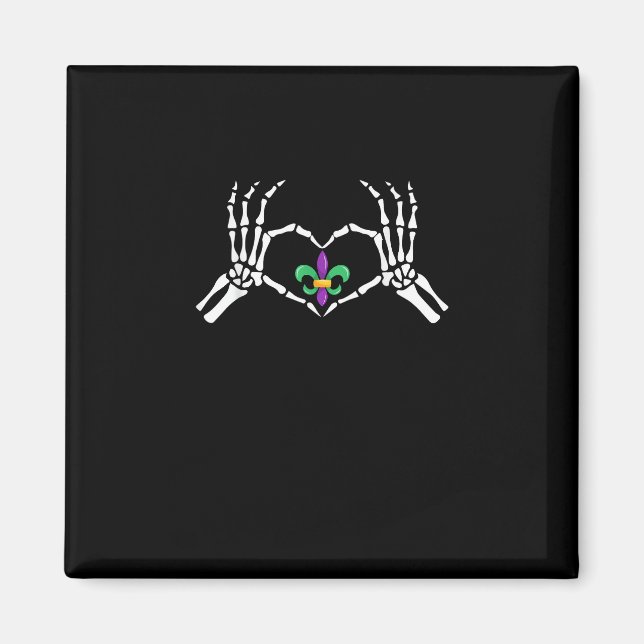 Íman Skeleton Hand Heart Mardi Gras (Frente)