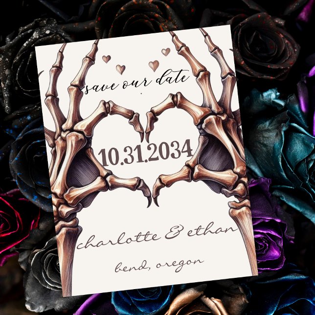Íman Skeleton Heart Save the Date (Save the Date Magnet for Gothic Themed Wedding)
