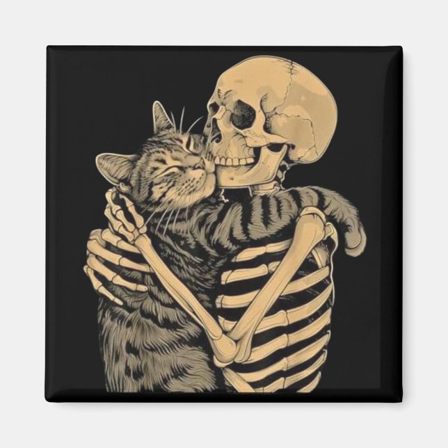 Íman  Skeleton Hugging Cat – Cute Gothic Cat Lover Gift (Frente)
