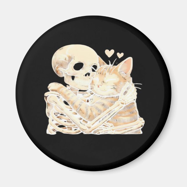 Íman Skeleton Hugging Cat Halloween Cat Lover Cat Mãe D (Frente)
