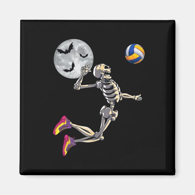 Íman Skeleton jogando voleibol Feliz Dia das Bruxas (Frente)