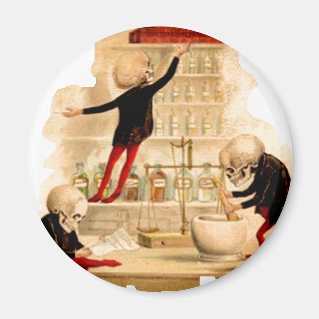 Íman Skeleton Mad Scientists Skull Halloween Party Deco (Frente)