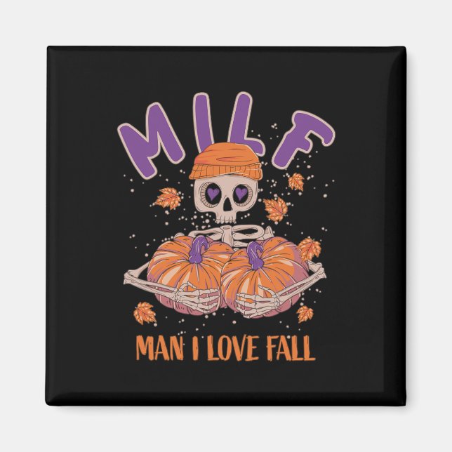 Íman Skeleton Man I Love Fall Fun Skeleton Pumpkin Hall (Frente)